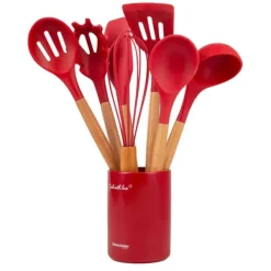 Køkkenudstyrssæt>stk. non-stick silikonebestiksæt og holder Vintage Cuisine rød
