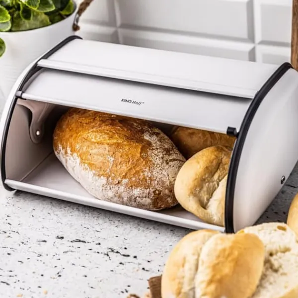 Brødkasser & Brødposer>Stor brødspand i stål 44cm mat hvid KINGHOFF KH-1864