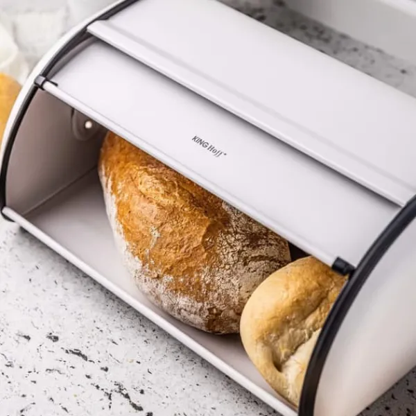 Brødkasser & Brødposer>Stor brødspand i stål 44cm mat hvid KINGHOFF KH-1864
