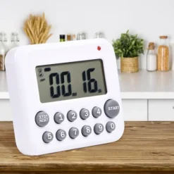 Stor LCD Køkkenur, 99 Minutters Nedtælling, Batteridrevet, Grå
