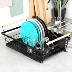 Opvaskestativer & Tørrestativer>Store stående opvasketallerkener bestik sort metal 50 cm