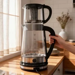 Elkedel>Støttende Elkedel, Stor 2,5L Kapacitet, Lille 1L Kapacitet, 220-240V, 1500W Effekt, LCD Skærm