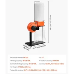 Støvopsamler 780x580x1530 mm, 60L, til træarbejde Online