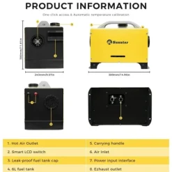 Sunster 8KW Dieselvarmer GSM 4G Bluetooth 12/24V & 230V Turbo Ventilation Auto Start/Stop Webasto Hot