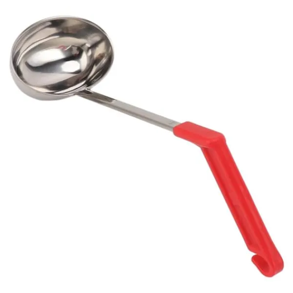 Grydeskeer>Suppeske af rustfrit stål Anti skoldning multifunktionelt buet håndtag køkkenske til hjemmelavning 240ml