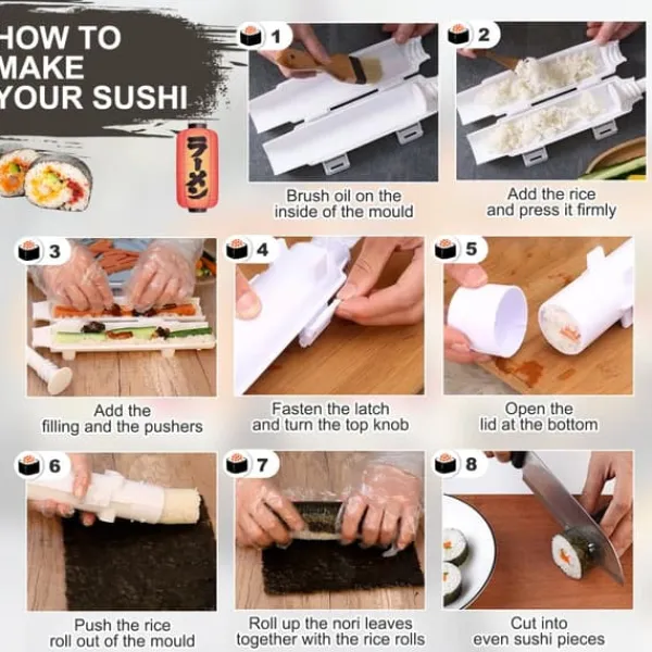 Sushimåtter>Sushi Making Set, Sushi Making Roll, DIY Sushi Making, Sushi Tools for begyndere til at lave sushi hurtigt (hvid)