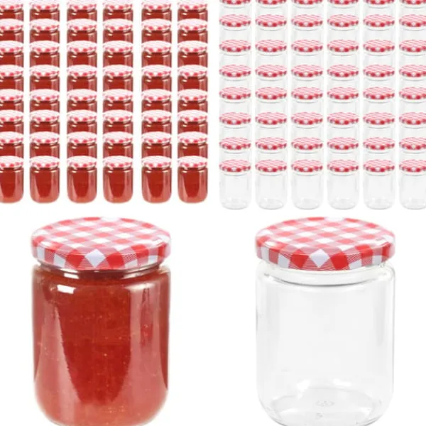 Syltetøjsglas 48 stk. Med hvide og røde låg 230 ml - Opbevaringsglas - Opbevaringskrukke - Home & Living Best