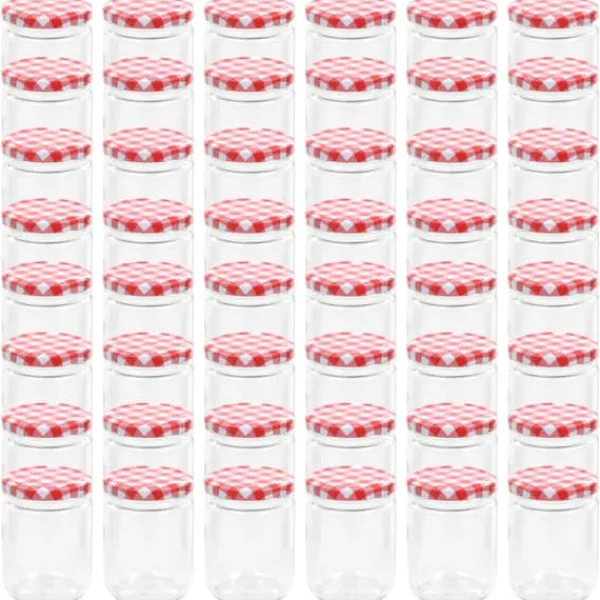 Syltetøjsglas 48 stk. Med hvide og røde låg 230 ml - Opbevaringsglas - Opbevaringskrukke - Home & Living Best
