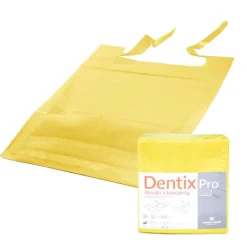 Forklæder>Tandlægesmæk med lomme 39 cm x 48 cm gul folieforet 54 g DentixPro 50 stk.
