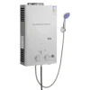 Tankløs gasvandvarmer - LPG - 12 L - 24 kW - 2800 Pa - Åbent aftræk med automatisk røggasafgang - Elektrisk pulstænding 2×1,5 V - 34×16×59 cm