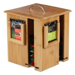 Teaboks, Drejelig bambus, 20,5x18x18 cm, Brun Hot