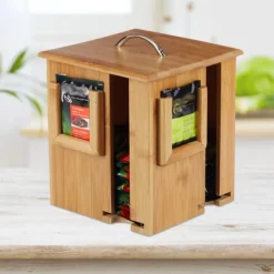 Teaboks, Drejelig bambus, 20,5x18x18 cm, Brun Hot