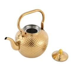 Tekande - Kogeplade Te- og Kaffekande - Rustfrit Stål - 2,0 L - Med Tesi/Filter - Til Løs Te & Blomstrende Te - Guld New