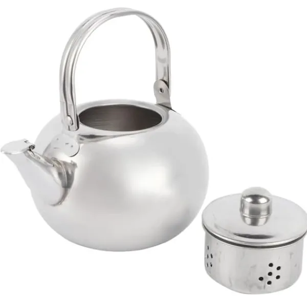Kaffe- & Tekander>Tekande i rustfrit stål med filter - 304 rustfrit stål, flad bund, kompatibel med induktionskoger, 14 cm diameter, 1 l kapacitet (sølv)