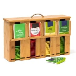 Køkkenorganisering>Te-pose dispenser, bambus, 4 rum