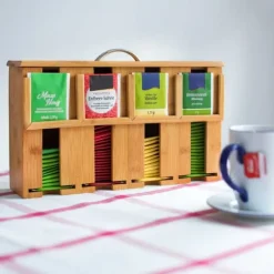 Køkkenorganisering>Te-pose dispenser, bambus, 4 rum