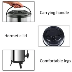 Termisk Drikkebeholder med hane, Isoleret Termobeholder - 10L, Drikkevareautomat, Drikkevarebeholder, Catering Termodispenser, Termokande med hane