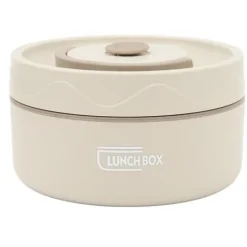 Beholdere Til Mad & Drikkevarer>Termisk kogegryde 420 ml 304 rustfrit stål dobbeltlags bærbar rund form termisk frokostbeholder Beige Mikrobølgetype