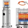 Terrassevarmere>Terrassevarmer - Gas JN-B-XX - 6,5 kW - Rækkevidde 3,5 m - Sikkerhedsstop & væltesikring - Med hjul - Mål 46×46×125 cm - Sølv