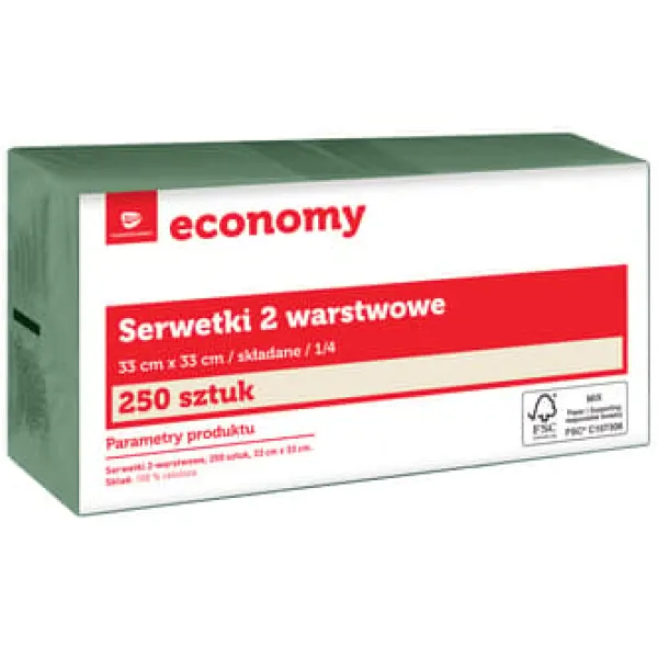 Papirservietter>TG Economy Serviet 33x33 cm, 2 lag grøn 250 stk.