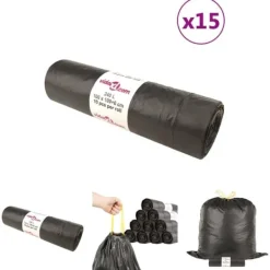 The Living Store affaldsposer med lukkesnor 150 stk. 240 l sort - Skraldeposer Clearance