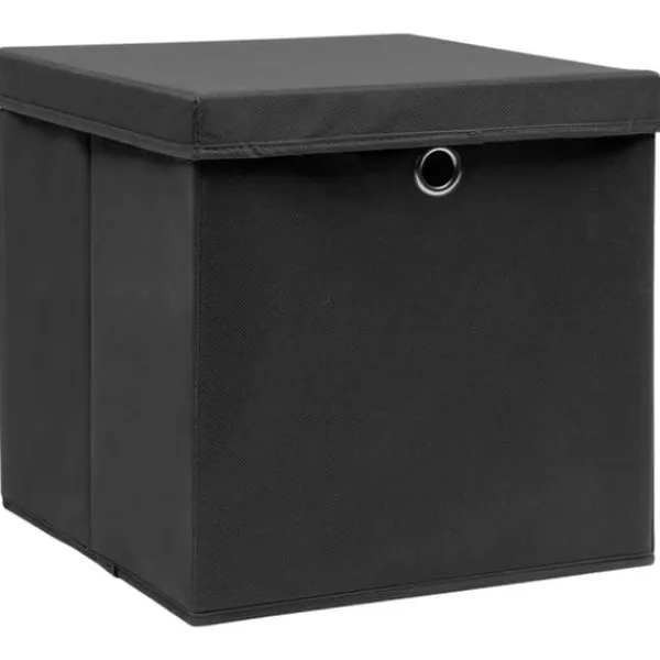 Opbevaringsæsker Til Hjemmet>The Living Store opbevaringskasser med låg 4 stk. 28x28x28 cm sort - Opbevaringskasser