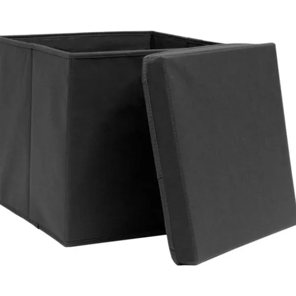 The Living Store opbevaringskasser med låg 10 stk. 32x32x32 stof sort - Opbevaringskasser New