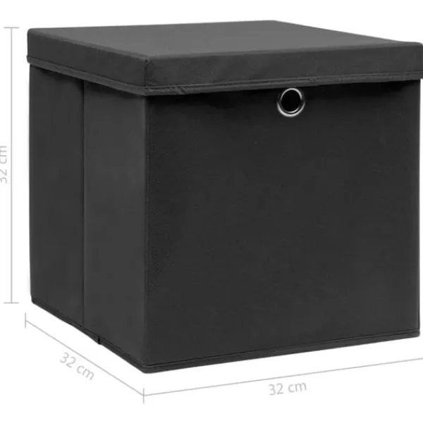 The Living Store opbevaringskasser med låg 10 stk. 32x32x32 stof sort - Opbevaringskasser New