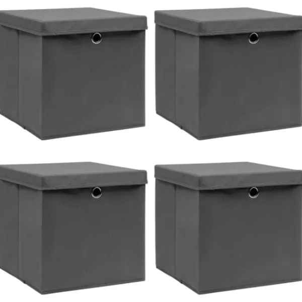 The Living Store opbevaringskasser med låg 4 stk. 32x32x32 stof grå - Opbevaringskasser