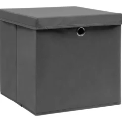 The Living Store opbevaringskasser med låg 4 stk. 32x32x32 stof grå - Opbevaringskasser