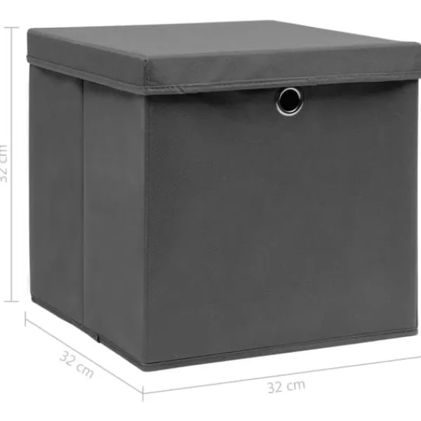 The Living Store opbevaringskasser med låg 4 stk. 32x32x32 stof grå - Opbevaringskasser