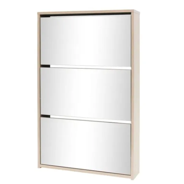 Tøj- & Garderobeopbevaring>The Living Store skoskab med tre hylder og spejl 63x17x102,5 cm egetræsfarvet - Skoopbevaring
