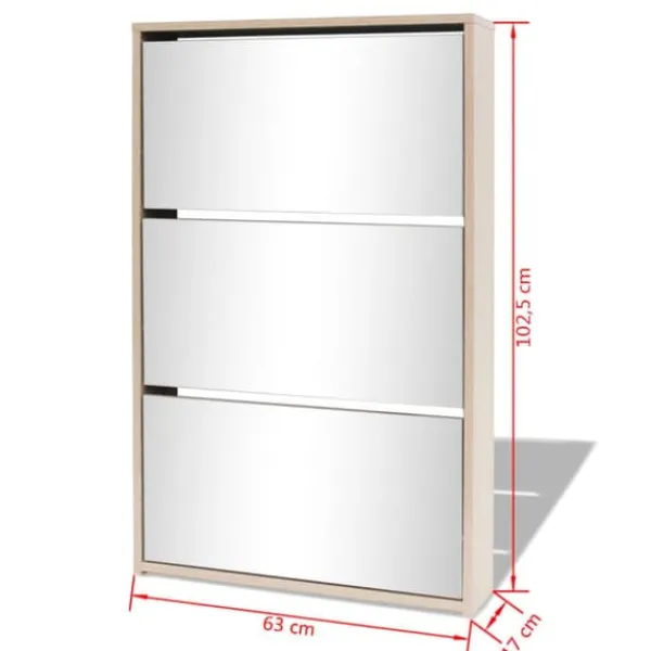 Tøj- & Garderobeopbevaring>The Living Store skoskab med tre hylder og spejl 63x17x102,5 cm egetræsfarvet - Skoopbevaring