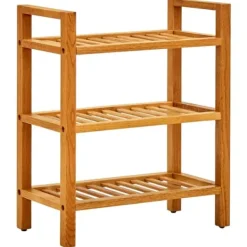 The Living Store skostativ med 3 hylder 50x27x60 cm massivt egetræ - Skoopbevaring Outlet