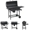 The Living Store tøndegrill med hjul og hylder 115x85x95 cm stål sort - Grill