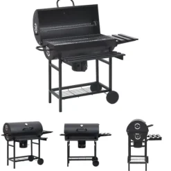 The Living Store tøndegrill med hjul og hylder 115x85x95 cm stål sort - Grill