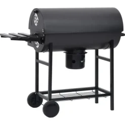 The Living Store tøndegrill med hjul og hylder 115x85x95 cm stål sort - Grill