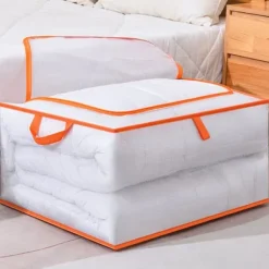 Tøjopbevaringspose Stor kapacitet Gennemsigtig Vandtæt lynlås Rektangelopbevaringsbeholder til tæpper Dyner XL 60x50x30cm Hot
