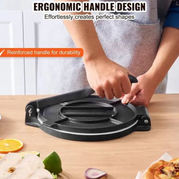 Brødristere, Raclettegrills Og Sandwichtoastere>Tortilla Presse, 8 tommer, Støbejerns Heavy Duty Tortilladora, Forberedt Pataconera med 100 stk pergamentpapir til Mel Tortilla.