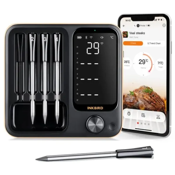 Trådløs Kødtermometer, 4 Prober, WiFi og Bluetooth Forbindelse,4 sonder Best