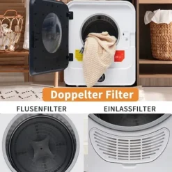 Tørretumbler rustfrit stål 3–4,5 kg, 830W, multifiltrering, 5 programmer, overophedningsbeskyttelse, vægmonterbar [Energiklasse C] Clearance