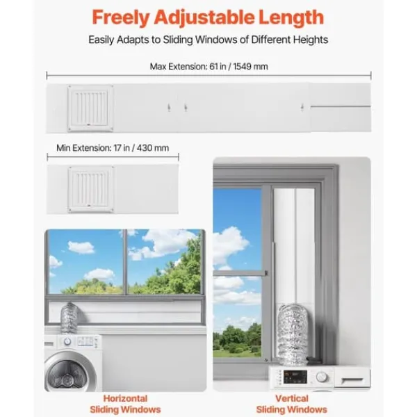 Tørretumblere>Tørretumblerventilationssæt 101,6 mm, Justerbar til Skydevinduer, Passer til Slange
