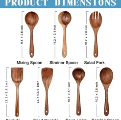 Træskesæt til madlavning, 7-delt teaktræ redskabssæt, Træskesæt til køkken, Træskesæt til køkken New