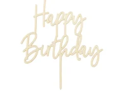 Udstyr Til Kagedekoration>Trætop i form af "Happy Birthday", 16,5 cm