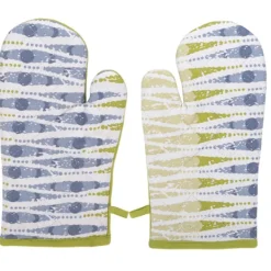 Grydelapper & Grillvanter>Tykke tekstil køkkenhandsker par NICOLE 100% bomuld art. 52359 mønster 8 farver grøn hvid blå