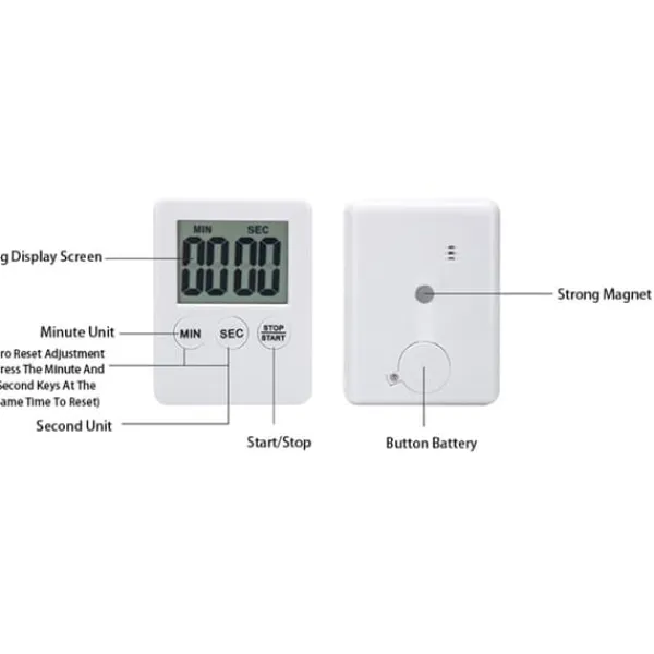 Æggeure>Tynd Køkken Timer Timer Storskærm Digital Magnetisk Nedtælling - Sølv