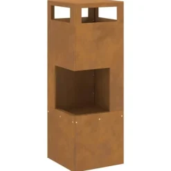 Terrassevarmere>Udendørs Bålsted i Forvitret Stål - Ildkurv 35x35x100 cm | Farve: Brun