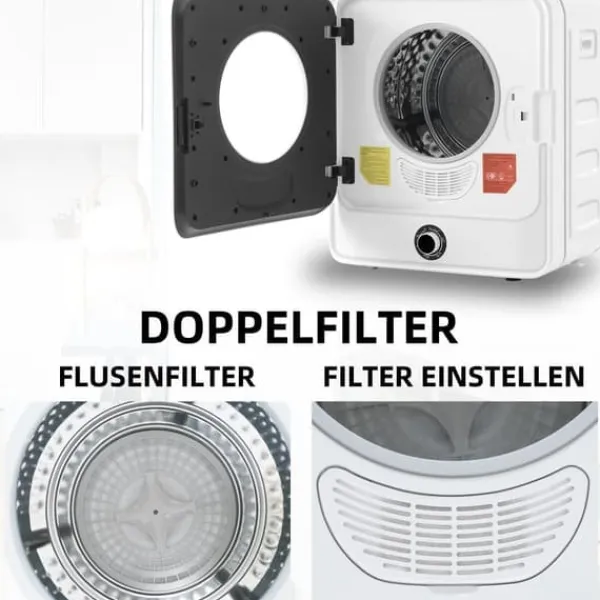 Udsugningstørrer, 3 kg kapacitet (op til 4,5 kg), rustfrit stål, 830 W, multifiltrering, 5 programmer, overophedningsbeskyttelse