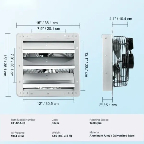 Udsugningsventilator Shop, 305 mm vægmonteret, 1084 CFM AC, kraftfuld luftcirkulation, energieffektiv design Clearance