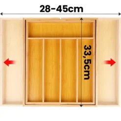 Udtrækkelig bestikskuffeindsats i bambus 35,5-54,5x45,5 cm New
